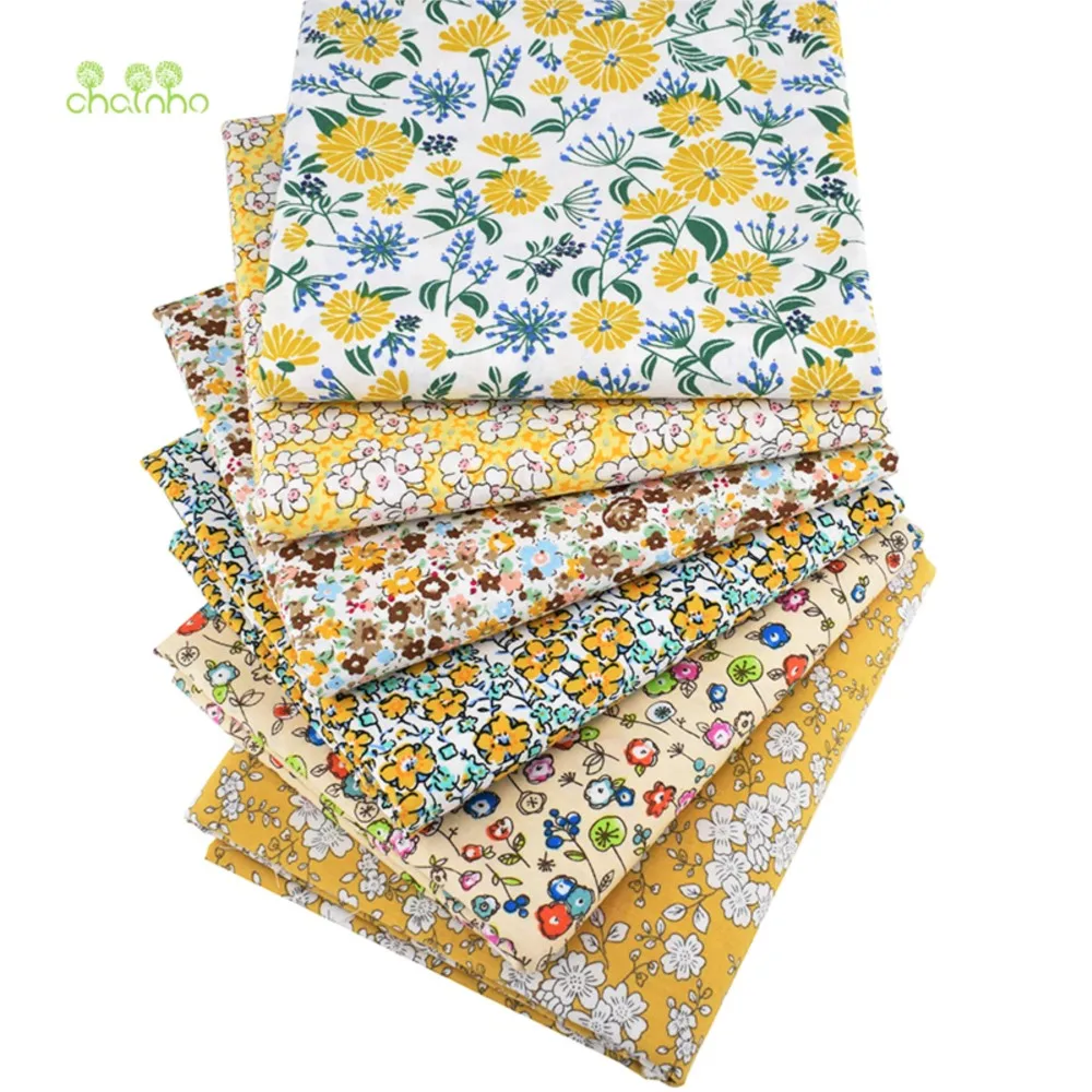 Chainho,Printed Plain Poplin Cotton Fabric,DIY Quilting & Sewing  Material,Patchwork Cloth,Floral Series,6 Designs,5 Sizes,PCC15