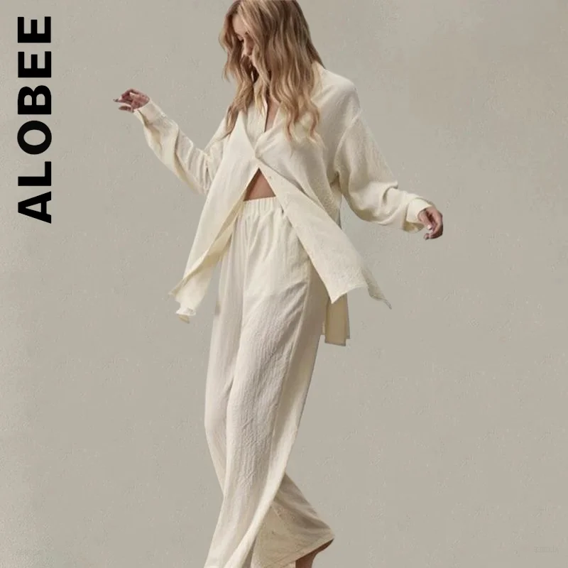 

Модный женский комплект Alobee, повседневные длинные брюки, простой элегантный комплект из двух предметов, элегантные брюки, тонкий женский сп...