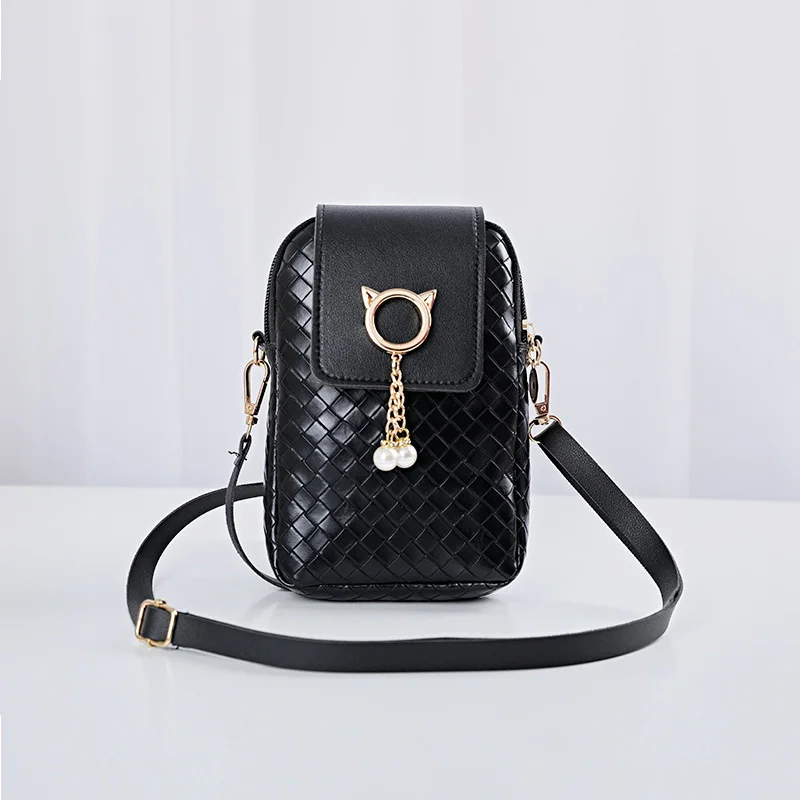 

Spring Summer small Cross-body Mobile Phone Shoulder Bag Woven Pearl Tassel Cover-style Female Bag Shoulder Diagonal Bag