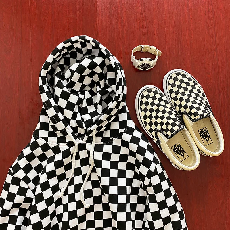 

Новинка, роскошная Модная белая толстовка в шахматы, мужской свободный пуловер Ins, простое теплое пальто, мужская хлопковая толстовка