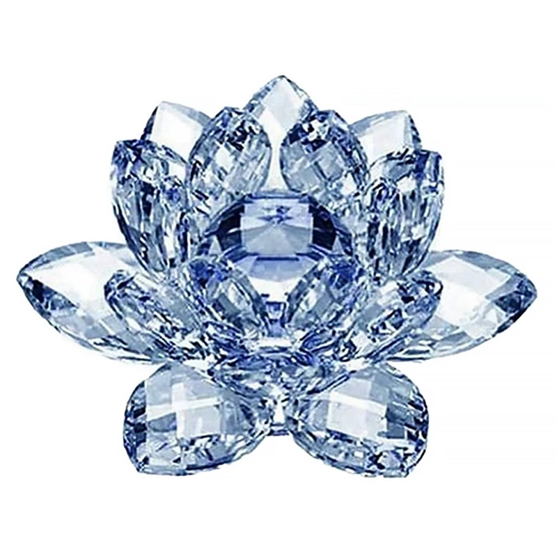 

2X Blue Crystal Flower Ornaments Crystal Lotus Interior Decoration Crystal Glass Lotus Ornaments Creative(Small)
