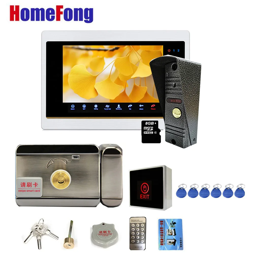 Homefong видеодомофон дверной звонок 7-дюймовый запись замок контроль доступа