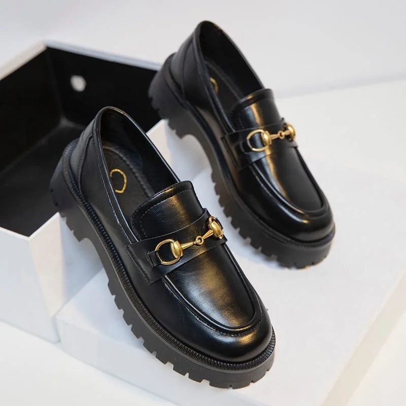 Women Thick Bottom Loafers Spring And Autumn Comfortable PU Upper Ladies Casual Shoes