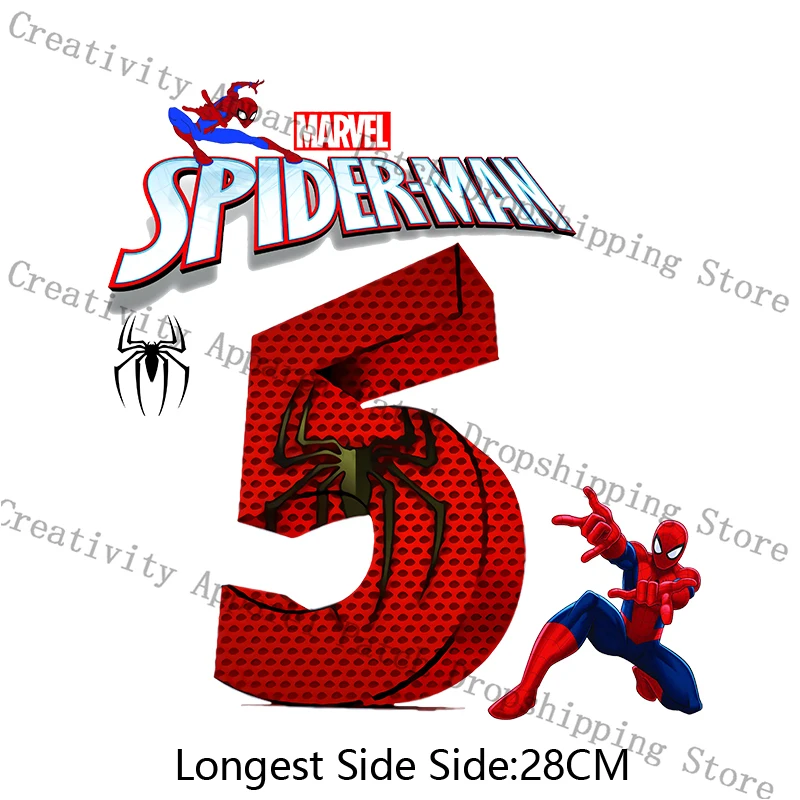 Marvel Spiderman Heat Transfer Stickers patches for Clothing Happy Birthday Numbers 1-9 Years DIY T-Shirt Patch Party Supplies images - 6