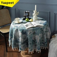 blue tablecloth dirt resistant round tablecloth american oil painting pattern wall cabinet coffee table cover home decoration