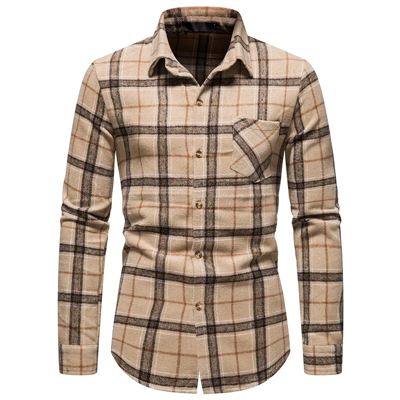 

Autumn and Winter New Men's Flannel Fabric Super Large Shirt Youth Plaid European and American Casual Long Sleeve Shirt