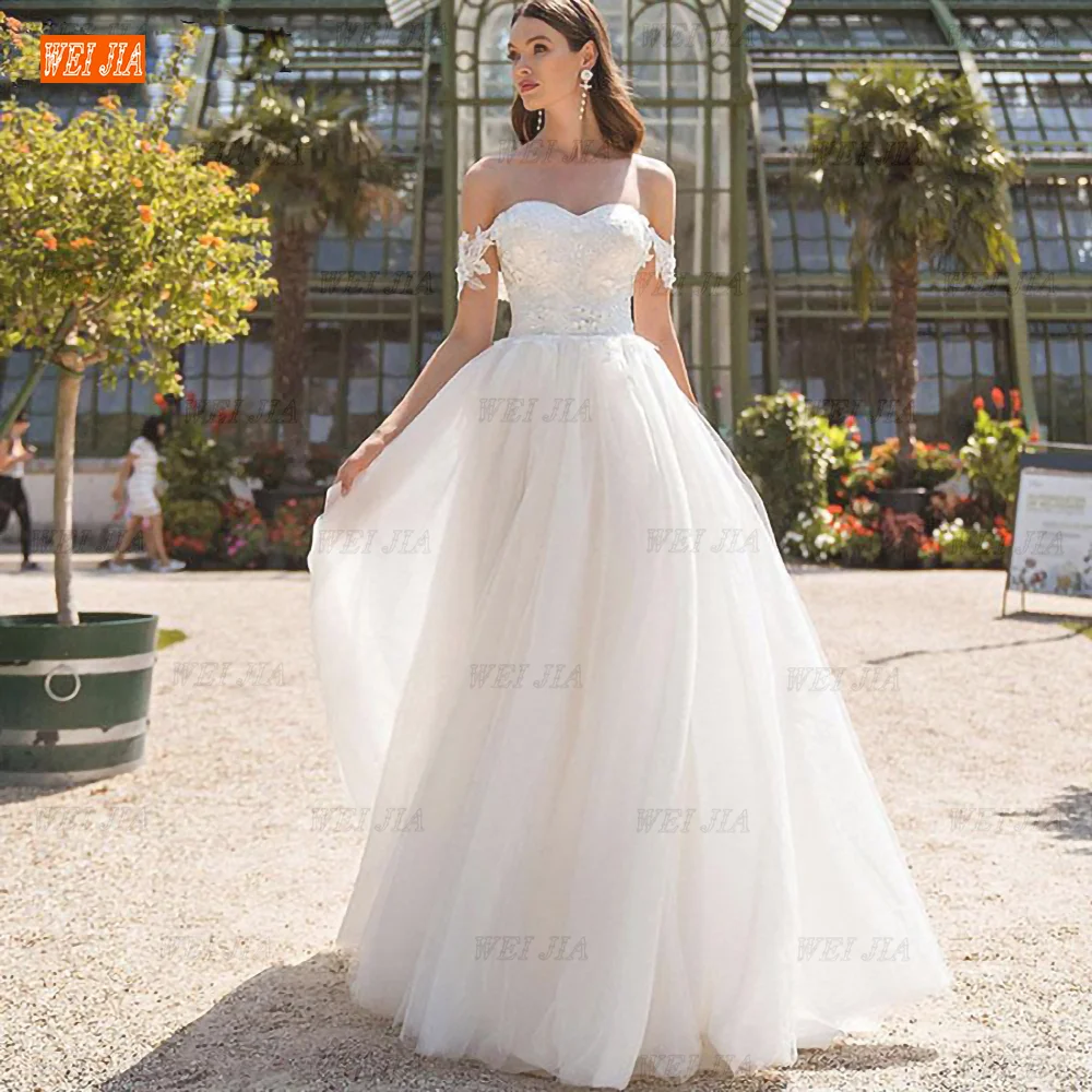 

Off The Shoulder Wedding Dresses For Women Garden Sweetheart Tulle Bridal Gowns A Line Lace Appliques Robe Mariage Civil
