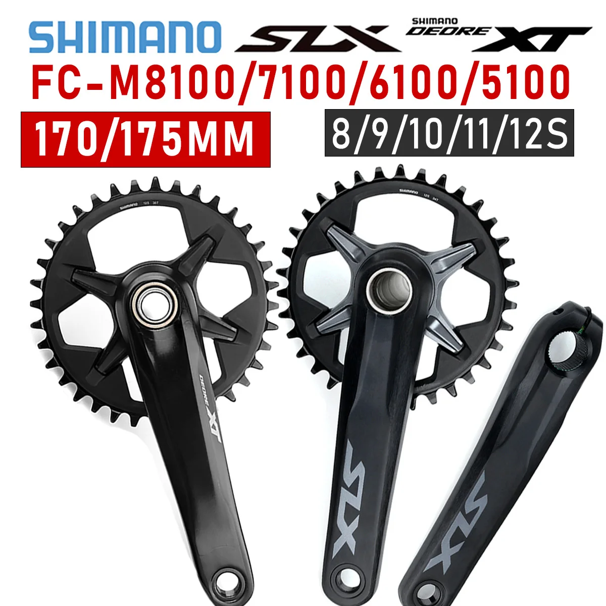 Shimano XT M8100 MTB Crankset 170 175mm Bicycle Candle Foot SLX M7100 32T 34T 36T Mountain Bike Sprocket M6100 M5100 BB52 MT800