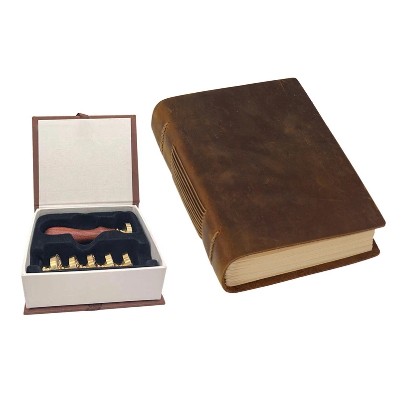 

Wax Seal Stamp Kit - 6Pcs Copper Vintage Sealing Stamp Set With Retro Handmade Notebook
