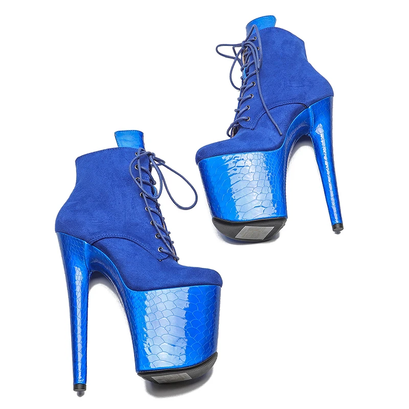 Leecabe  20CM/8inches Suede upper  with snake  shiny PU  High Heel platform Pole Dance boot