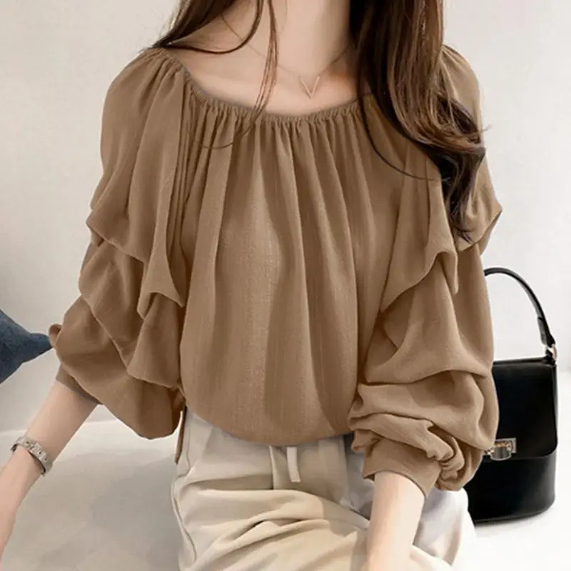 

VONDA Stylish Long Sleeve Shirts Chemise Oversized Women Crew-Neck Solid Loose Tunic Blusas Fashion Spring Pleated Blouses Tops