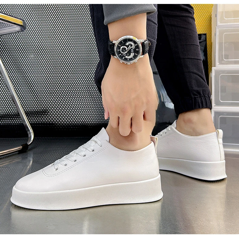 Spring Man  Leather Sneakers Round Toe Breathable Low Top Casual  Male Flats images - 6