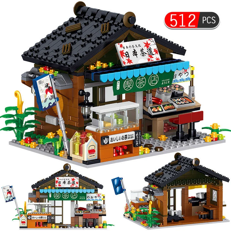 

Qunlong Японская уличная витрина, магазин рамен, детские развивающие игрушки, сборные строительные блоки, небольшая модель из деталей, совместимость, Новинка