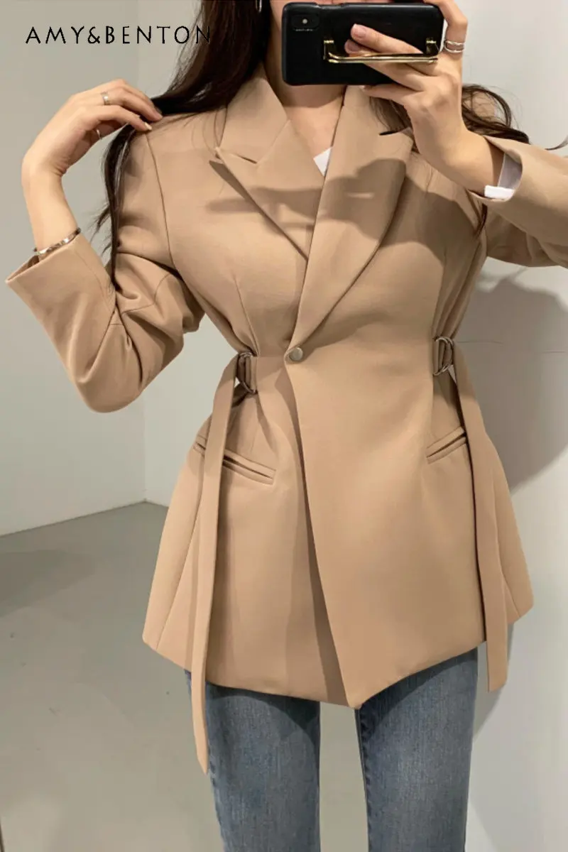 Suit Jacket for Women New Spring and Autumn Korean Style Lace-up Suit Design Sense Niche Elegant Long Sleeve Blazer Coat