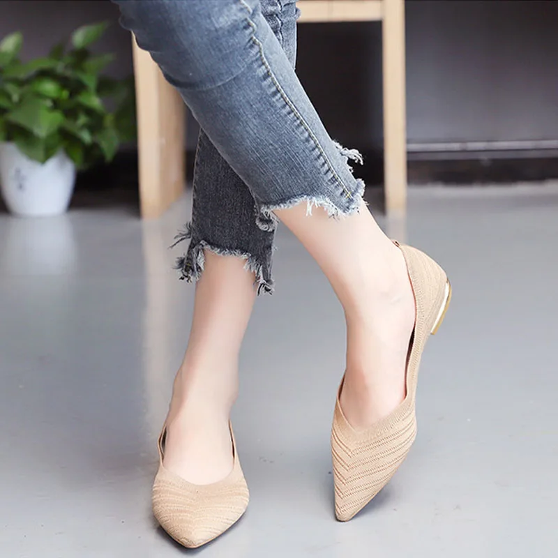 

Women Flat Shoes Black Yellow Slip on Pointed Toe Ladies Casual Shoes Knitting Comfortable Soft Loafers Spring Sapatos Femininos