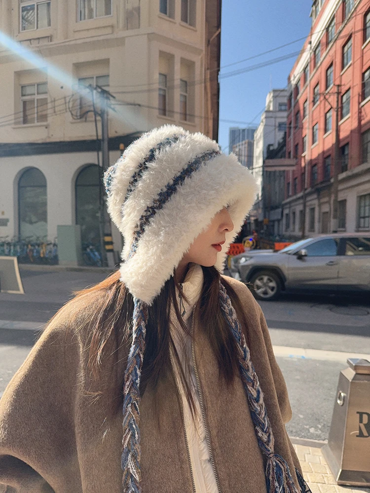 24 Новинка ~ плюшевая рыбацкая шапка на шнуровке женская осенне-зимняя уменьшит