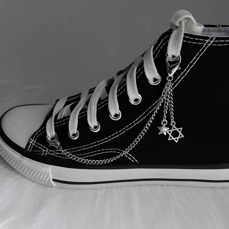 2PCS Stainless Steel Double Heart Chains Shoe Buckles Magen David Star Pendant Shoes Punk Couple Jewelry Accessories Wholesale