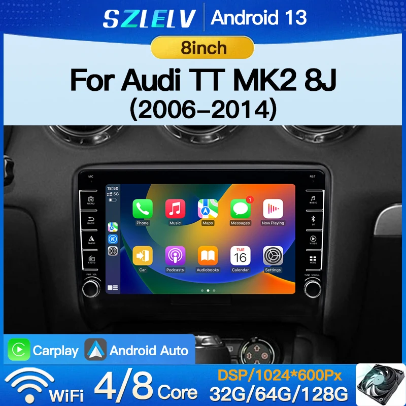 8-дюймовый Android13 Auto Play Carplay Audio для Audi TT MK2 8J Bluetooth GPS Автомобильный радиоприемник 2 Din