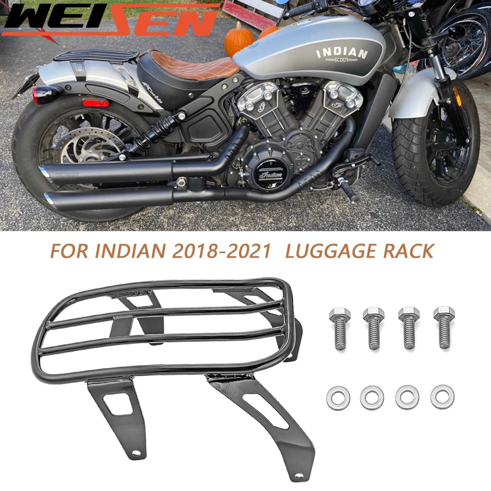 For Indian 2020-2023 Scout Bobber Twenty Motorcycle Accessories Gloss Black Steel Tube One Up Solo Rear Luggage Rack