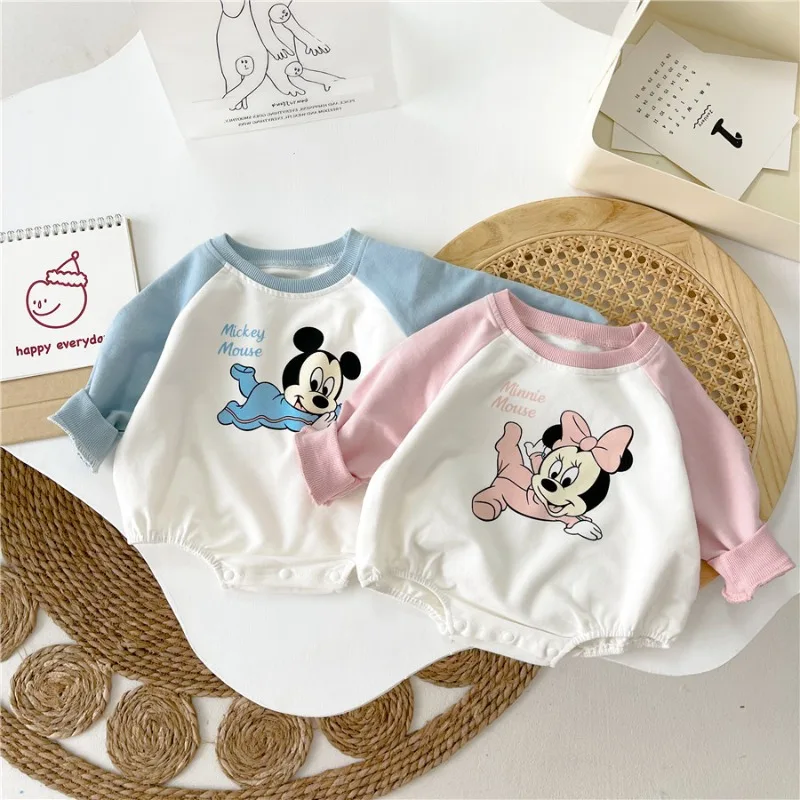 

0-2 Years Old Spring and Autumn New Mickey Minion Pattern Male and Female Baby Cute Cartoon Panels Cotton Long-sleeved Jumpsuit