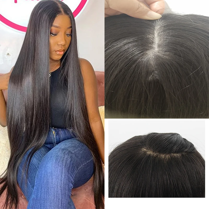 Free Part Silk Top Straight Wigs Brazilian Remy Natural Hairpiece Silk Top Extensions Human Hair Silk Base Toupee For Women