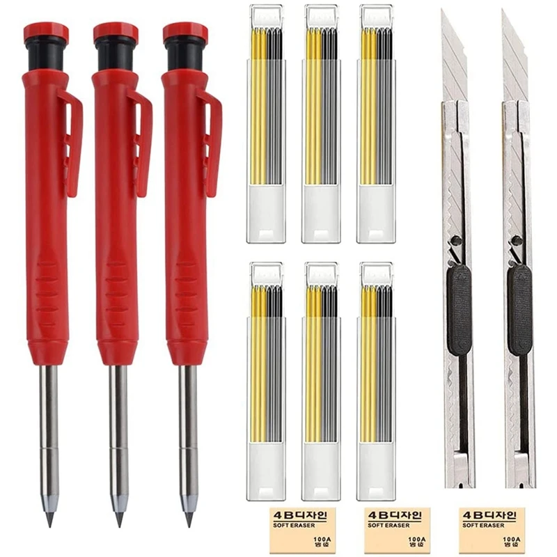 

Carpenter Pencils With 36 Refills, 2 Knife And 3 Erasers, Construction Pencils With Sharpener,For Woodworking Architects