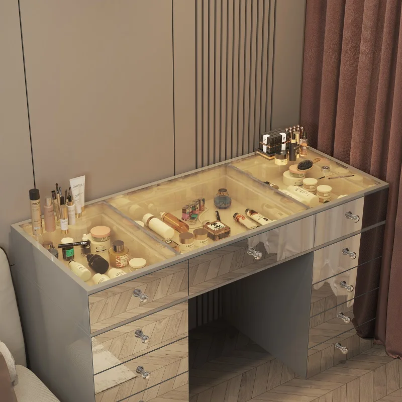 

Stock in US! Beauty Hollywood Glass Top Hollywood Furniture Makeup Vanity Desk Lighted Mirrored Dresser Vanity Desk