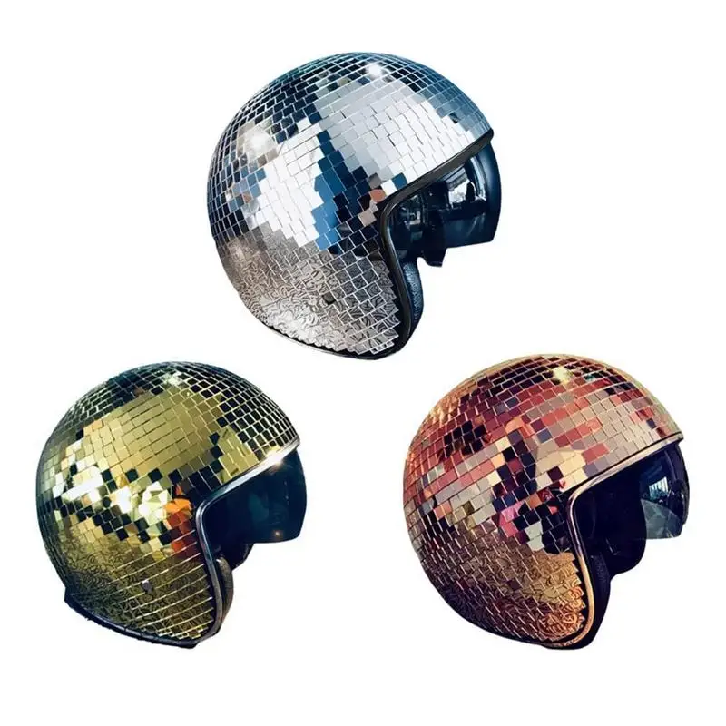 

Disco Ball Helmets Hat with Retractable Visor Glitter Mirror Glass Helmets for DJ Club Stage Bar Party Dance Interior Visor