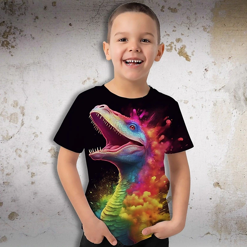 

2023 Summer Children's T-shirt Dinosaur Pattern 3D Printed Short Sleeve Boys and Girls Top Street Dress Shirt Fashion Children