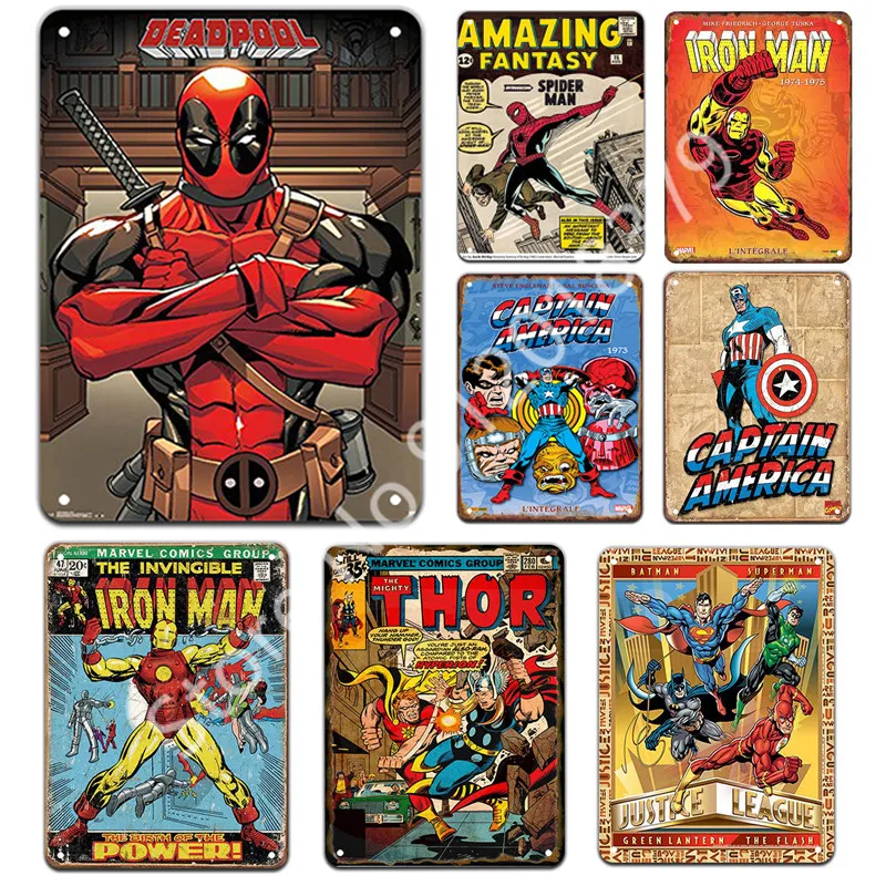 

Marvel Movie Vintage Metal Tin Sign Board Spiderman Captain America Poster Art Cafe Bar Painting Wall Decor Home Decor
