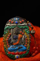 3 tibetan temple collection old natural meteorite filigree mosaic gem dzi beads fudo mingwang bodhisattva amulet pendant