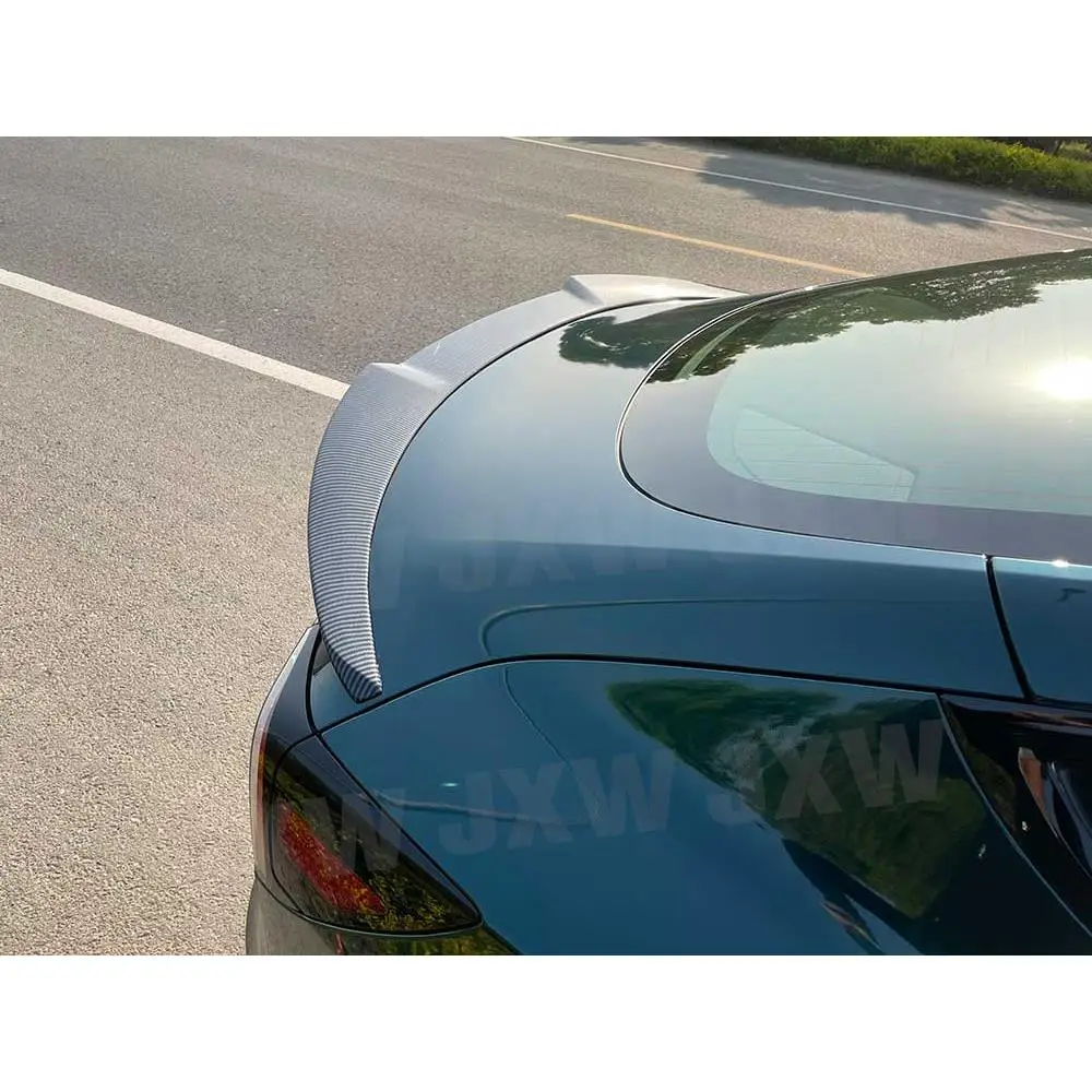 Фото Задний спойлер JXWANCF для Tesla Model 3, спойлер-«утиный хвост» для багажника, ABS, под карбон, глянцевый черный №4