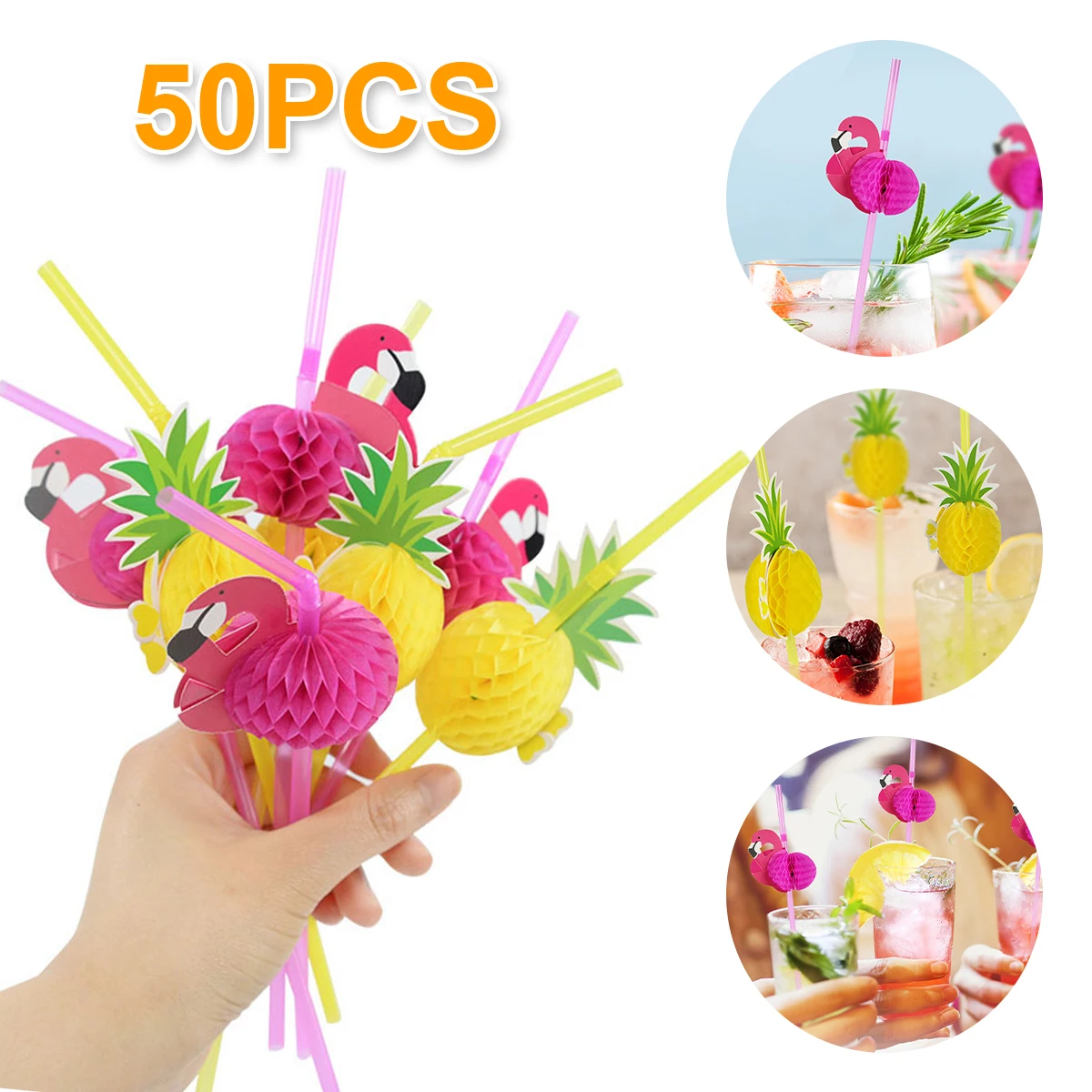 

50Pcs 3D Flamingo Drinking Straws Hawaiian Beach Birthday Party Decoration Summer Pool Party Wedding Supplies Barware Accessorie