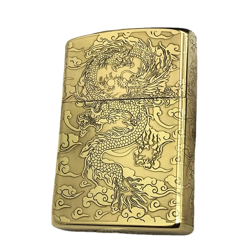 

ZORRO lighter kerosene pure copper carved auspicious cloud dragon one-sided surround men's gift gift smoking accessories