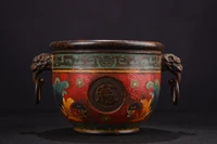 8 tibetan temple collection old bronze cloisonne animal head binaural bit ring treasure bowl incense burner gather fortune