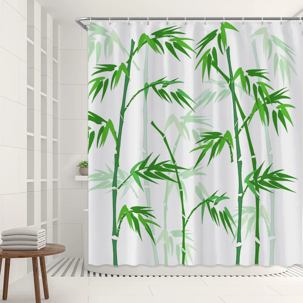 

Набор из Зеленой Бамбуковой занавески для душа, ткань, иллюстрация, чернила, бамбуковый лес, Китайская печать растений, декор для туалета, крючки для ванной комнаты