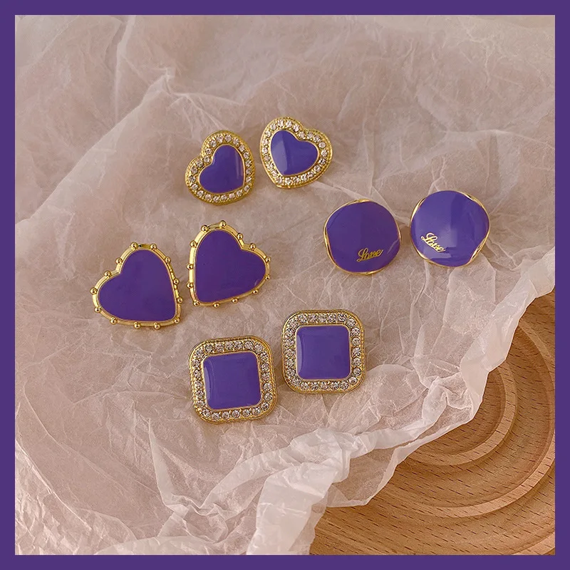 

Stud Earrings Retro Temperament 2022 New Korean Fashion Purple Stud Earrings Ladies Jewelry Accessories