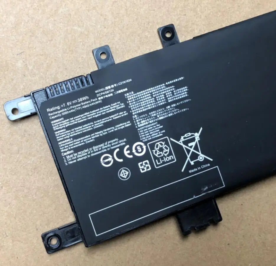 Высокое качество 7 6 V 38WH C21N1634 Аккумулятор для ноутбука Asus A580U X580U X580B A542U R542U R542UR X542U