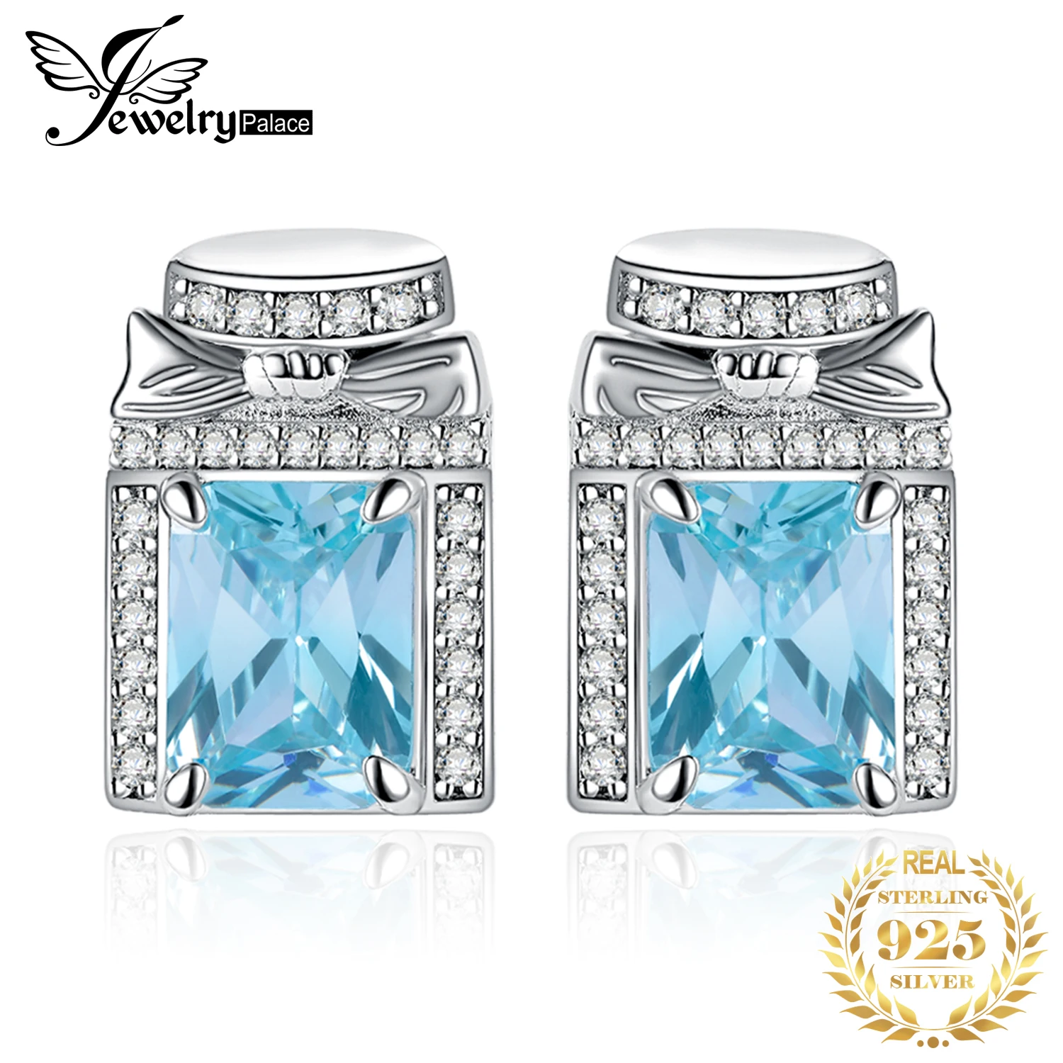 

JewelryPalace New Arrival Bow Knot 5.4ct Sea Blue Gemstone 925 Sterling Silver Stud Earrings for Woman Girl Fashion Fine Jewelry