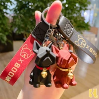 cute french bulldog keychain cartoon animal doll keyring fashion couple bag charm holder ornament key chain car pendant gift