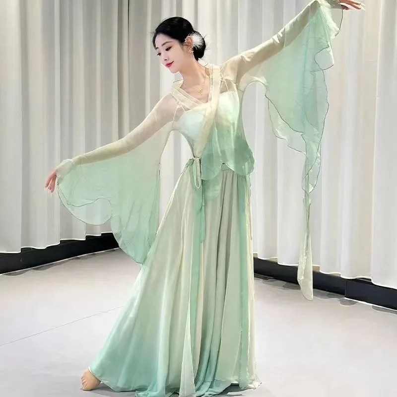 Classical dance butterfly gradient body rhythm yarn dress suit fairy elegant ancient style performance costume