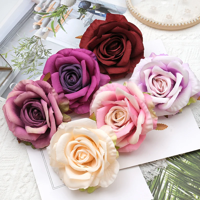 

30pcs High-Quality 9-10CM Large Rose Artificial Silk Flower Heads DIY Wedding Decoration Wreath Scrapbooking Craft Fake Flowers