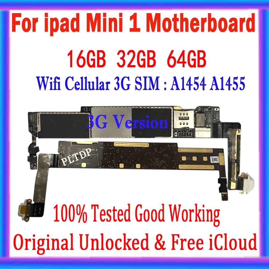 

For iPad MINI 1 Motherboard 16gb 32gb 64gb With Full Chips IOS System Unlock Logic board A1432 A1454 A1455 SIM Slot Original MB