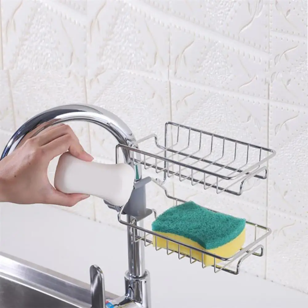 

Drainer Storage Soap Stainless Dishcloth Rag Steel Sponge Shelf Adjustable Rack Dry Kitchen Basket Finishing Faucet Towel Pool