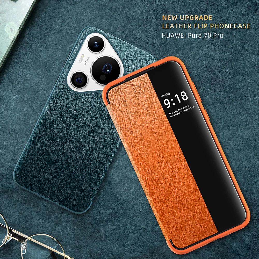 Роскошный кожаный флип-чехол с видом на окно для Huawei Pura 70 Pura70 Pro противоударный