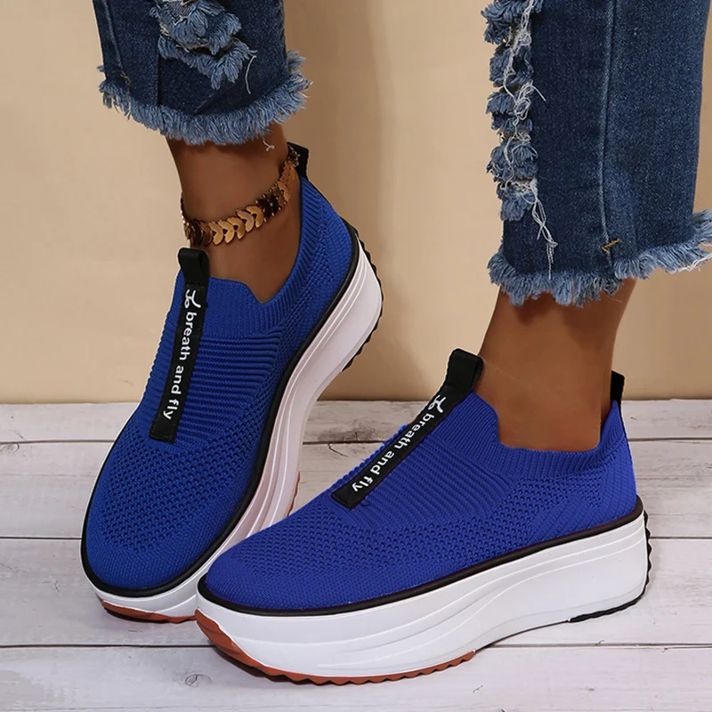 2023 Fashion Platform Sneakers for Women Mesh Breathable Sports Tennis Shoes Woman Thick Bottom Knitting Loafers Shoes Plus Size