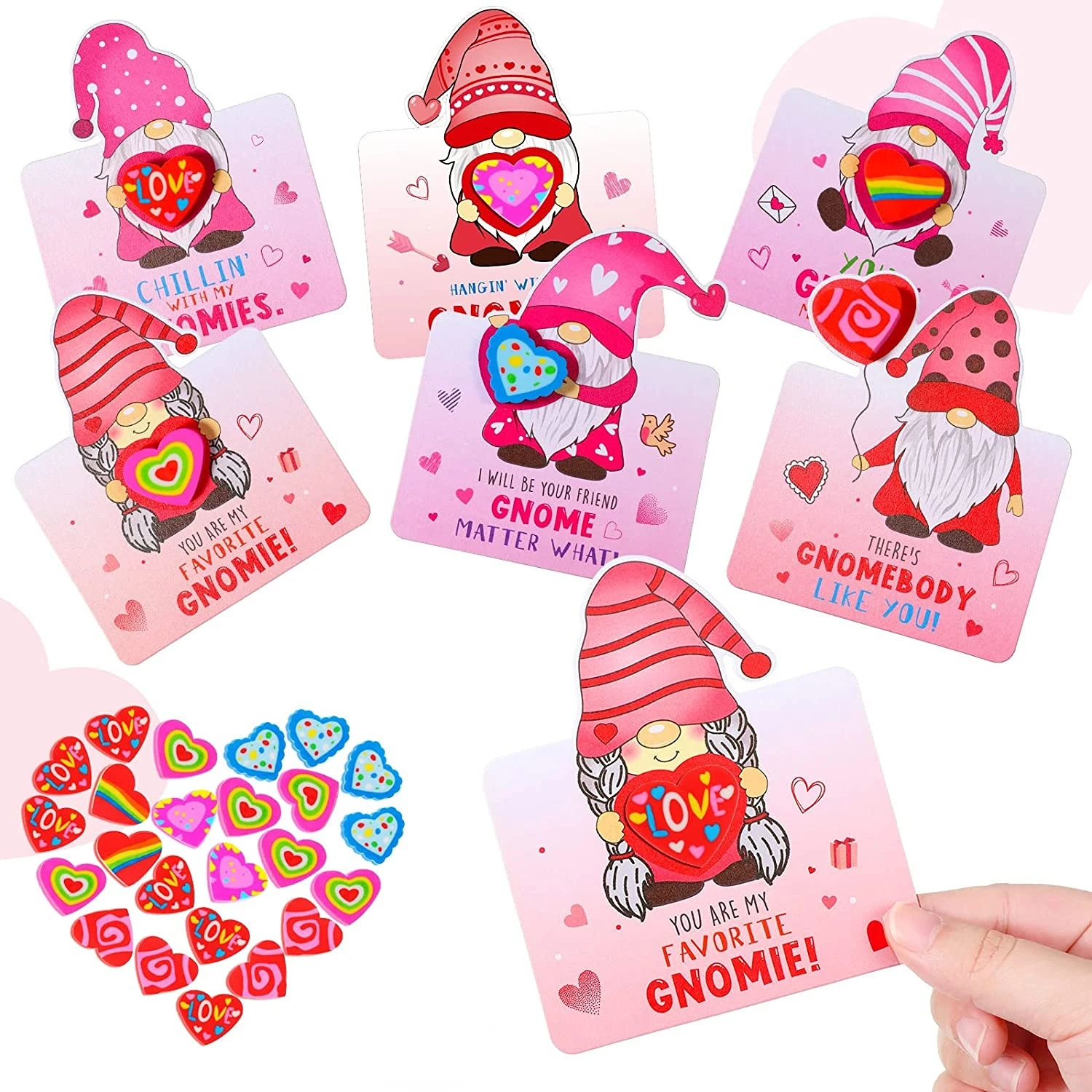 

24 sets Valentine Day Cards for Children Gnomes Heart Erasers Valentine Card Party Card Exchange Cards for School Party Favors