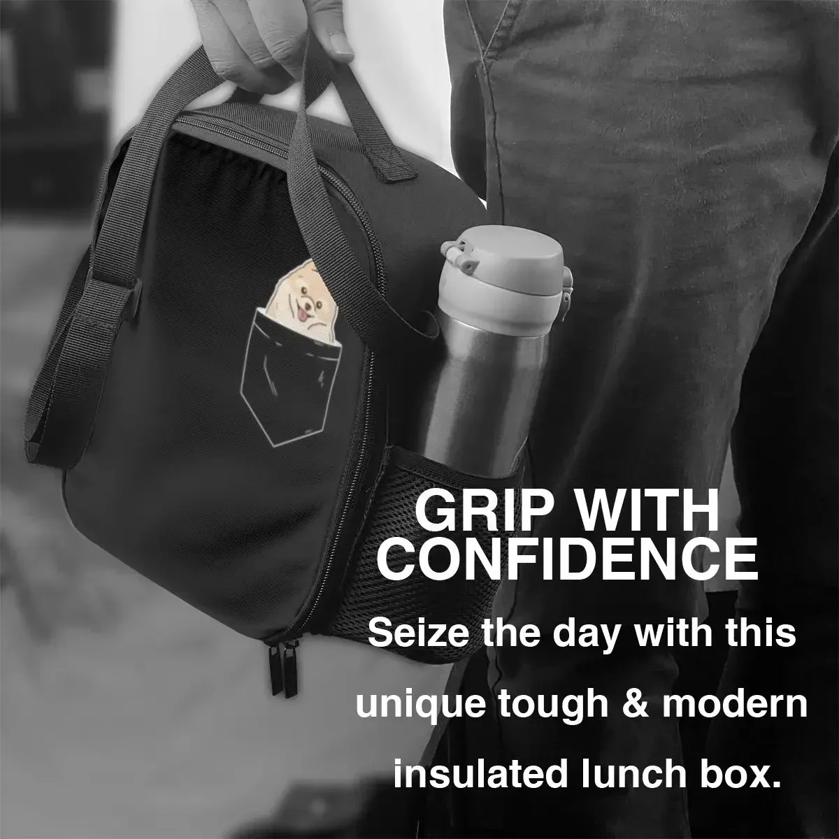 Изолированная сумка для обеда с померанским шпицом карликом и шпицами женщин