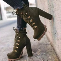 new womens martin boots fashion lace up rivets chunky high heels solid casual platform comfort ankle boots bota de inverno