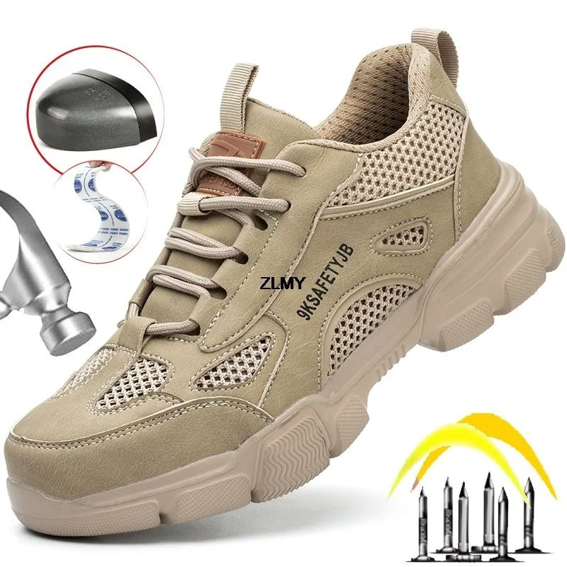 

Мужские сетчатые ботинки, Рабочая обувь со стальным носком, защита от проколов, дышащие защитные кроссовки, летняя защитная обувь